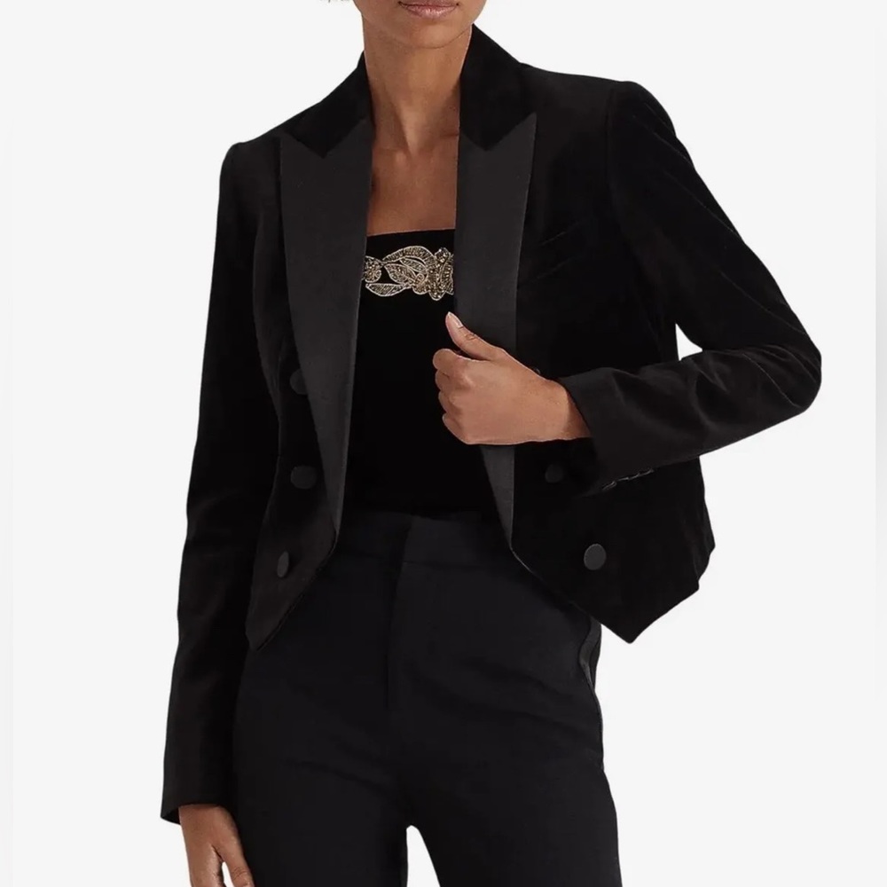 LAUREN RALPH LAUREN Women’s Stretch Velvet Cropped Blazer In Black NWT